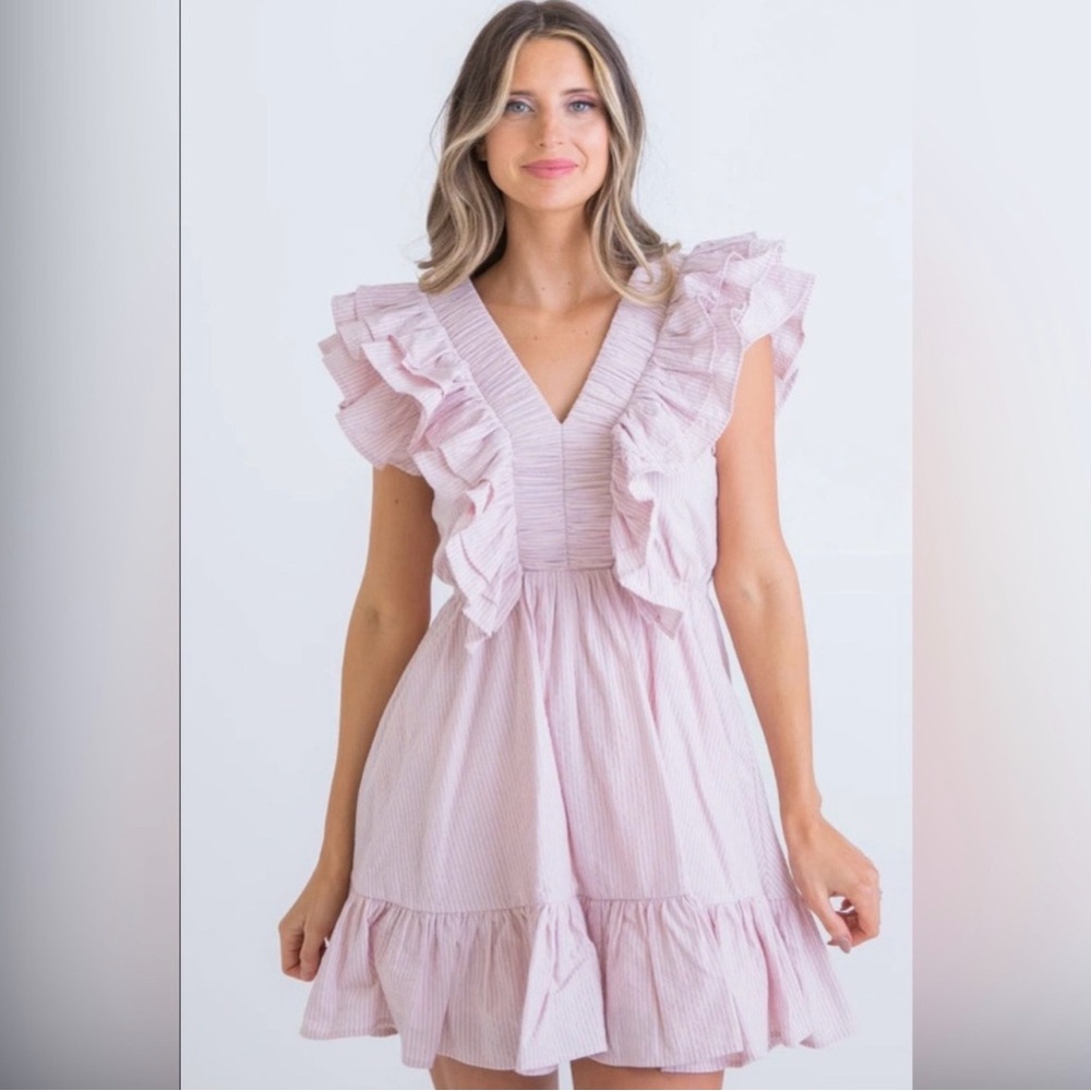 Karlie Ruffled V-Neck Mini Dress in Light Pink